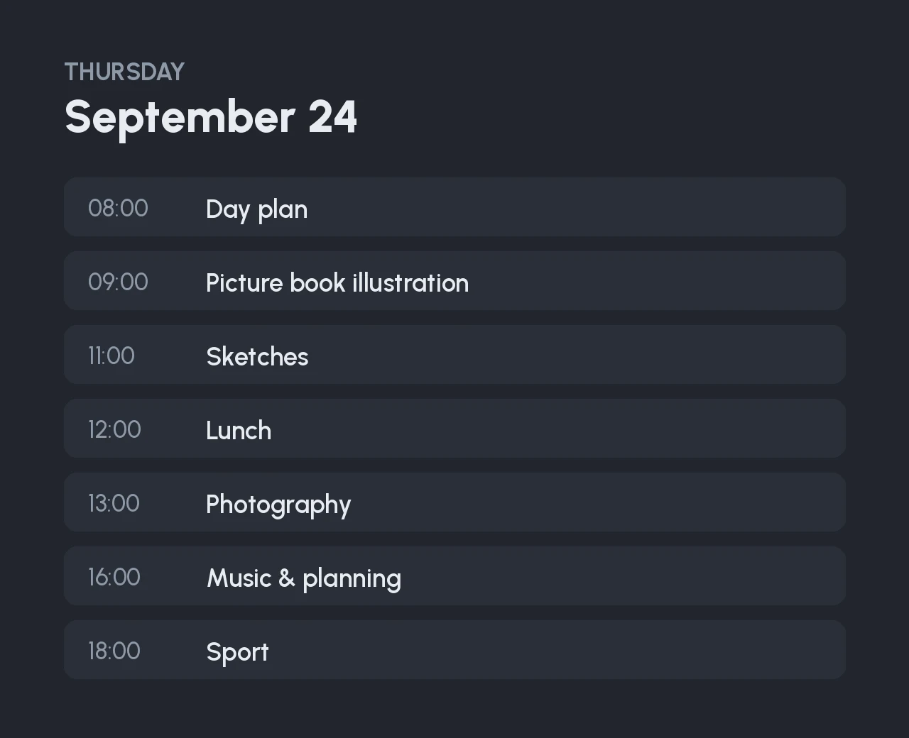 A regular calendar: a list of appointments
