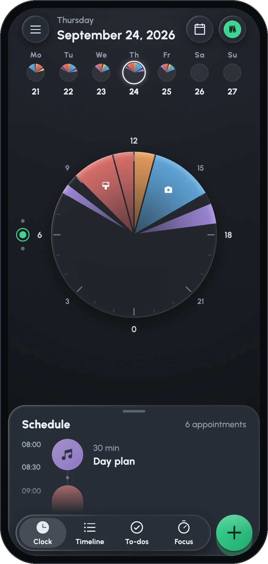 Zero Timer day view: your day as a 24-hour clock