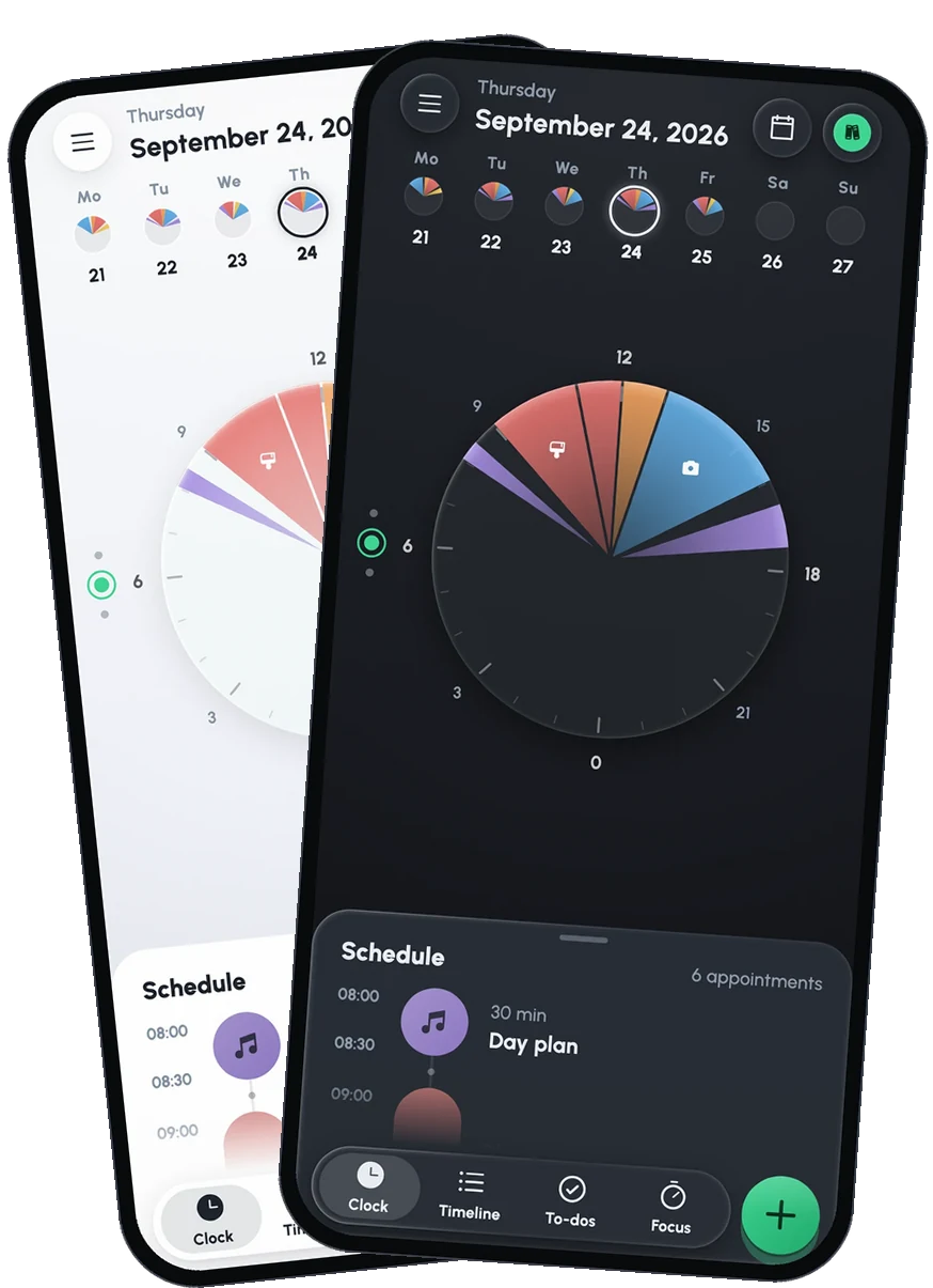 Zero Timer day view in light and dark mode Zero Timer day view in light and dark mode